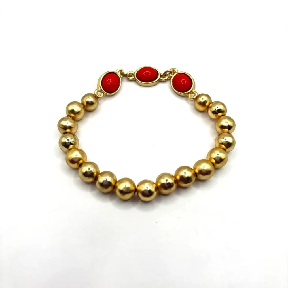 Maximalist Statement Gold and Red Beaded Bracelet Set of 3